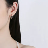 Sterling Silver Crystal Feather Hoop Earrings Wedding Party Jewelry