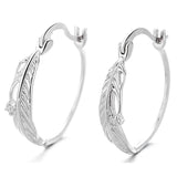Sterling Silver Crystal Feather Hoop Earrings Wedding Party Jewelry