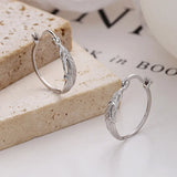 Sterling Silver Crystal Feather Hoop Earrings Wedding Party Jewelry
