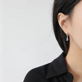 S925 Silver Earrings with Diamond Zircon Square Plated Earrings