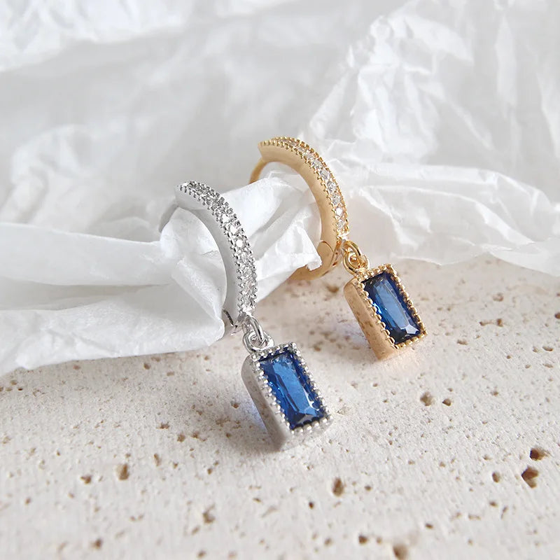 S925 Silver Earrings with Diamond Zircon Square Plated Earrings