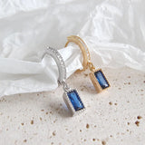 S925 Silver Earrings with Diamond Zircon Square Plated Earrings