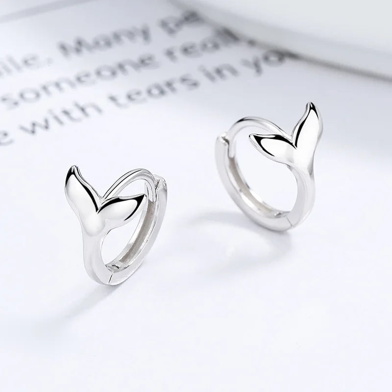S925 Sterling Silver Fish Tail Hoop Earrings For Women