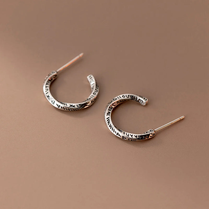 S925 Sterling Silver Letter Curve Hoop Clip Earrings For Women Girls
