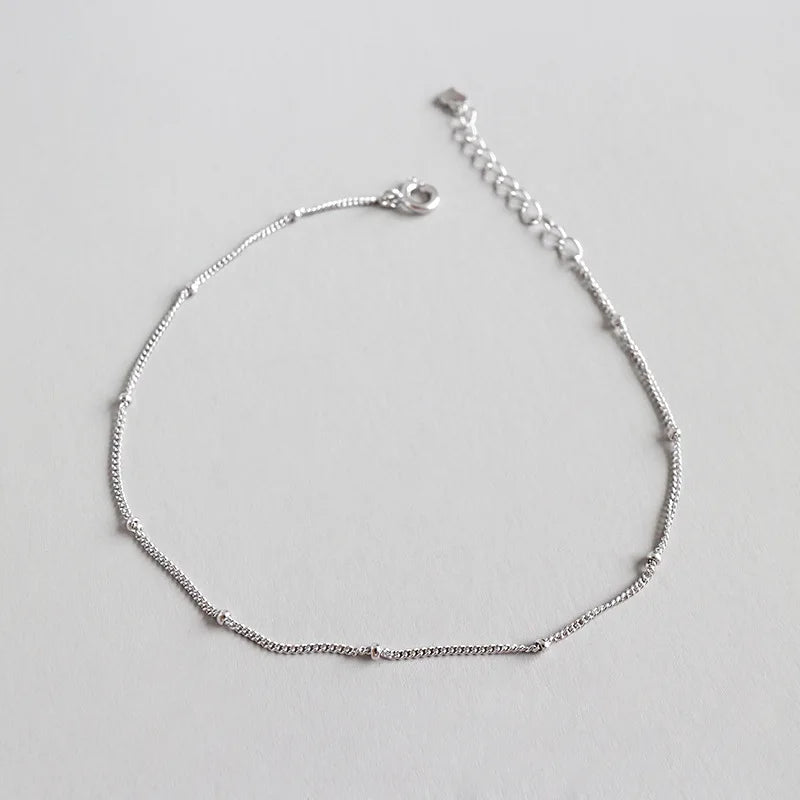 S925 Silver Thin Cross-chain Round Beads Anklet Foot Ornaments