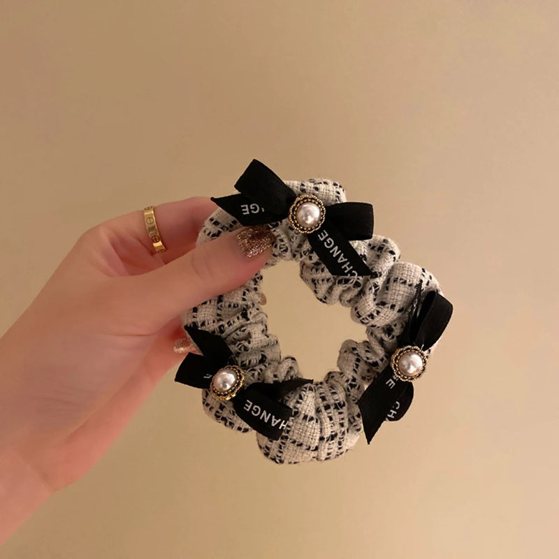 Small Fragrance Bow Pearl Hair Rope Elastic Hair Scrunchie Lady Hair Accessories