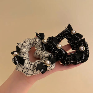 Small Fragrance Bow Pearl Hair Rope Elastic Hair Scrunchie Lady Hair Accessories
