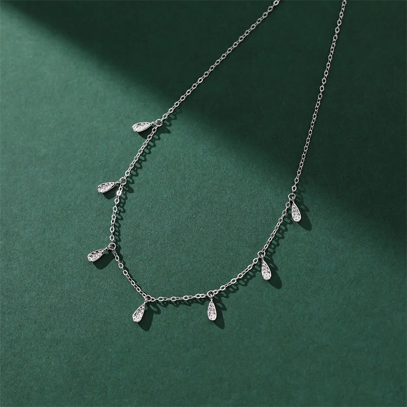 Zircon Water Drop Choker 925 Silver Clavicle Chain Necklace