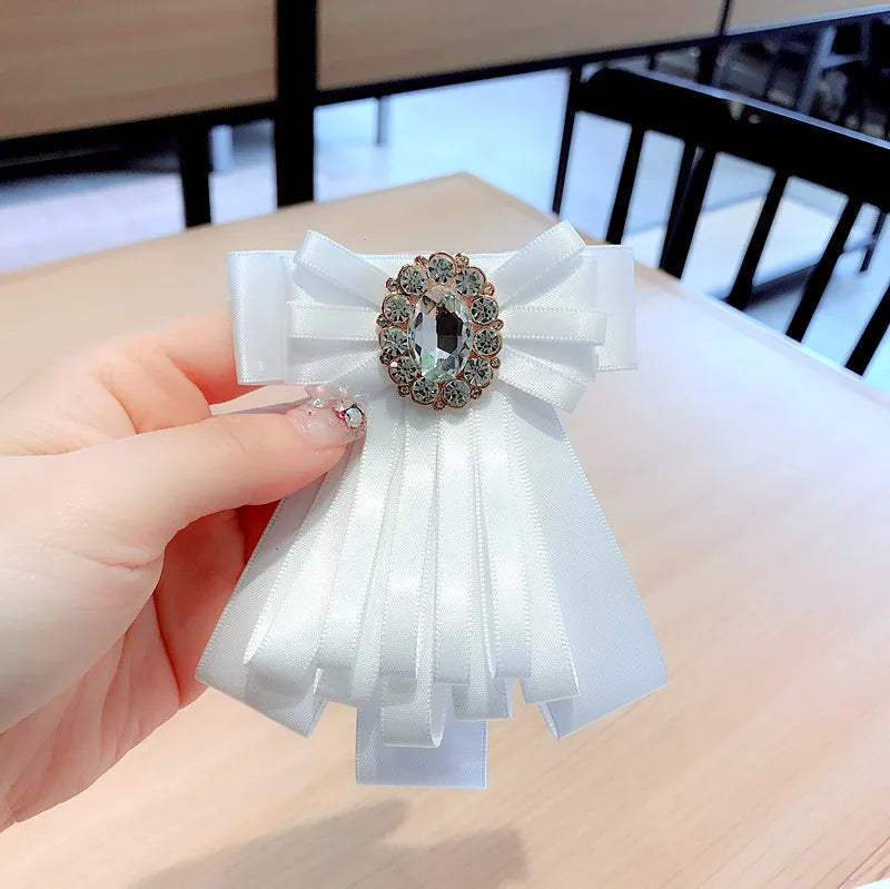 Gemstone Flower Bow Tie Brooch for Women
