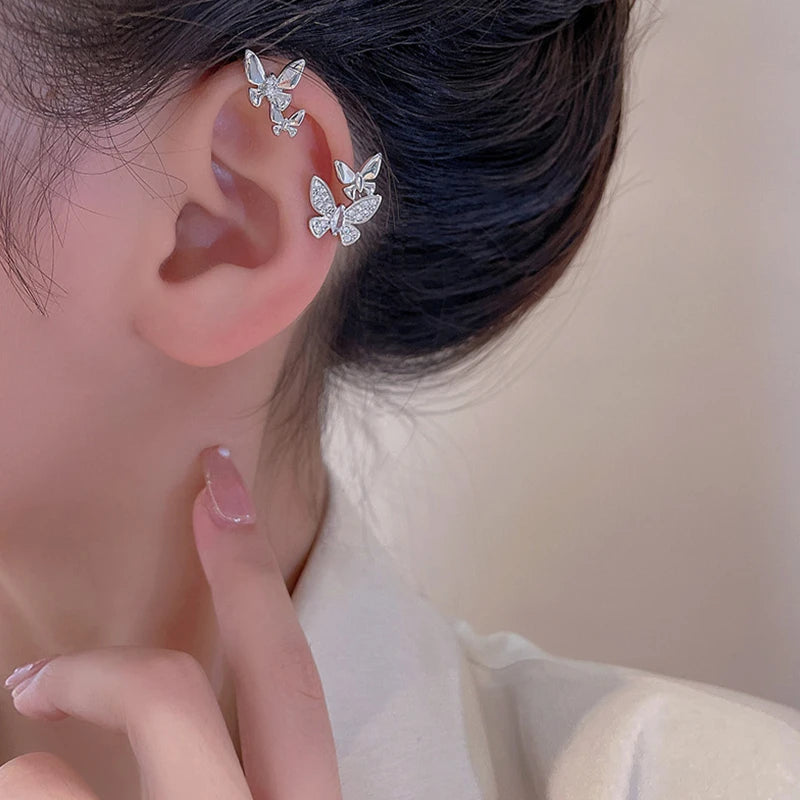 Silver Butterfly Ear Clips Zircon Clip Earrings Wedding Jewelry