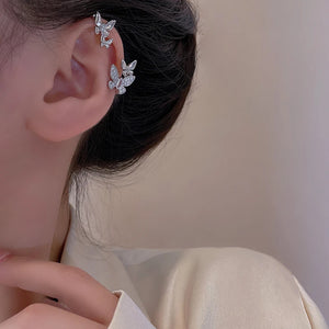 Silver Butterfly Ear Clips Zircon Clip Earrings Wedding Jewelry