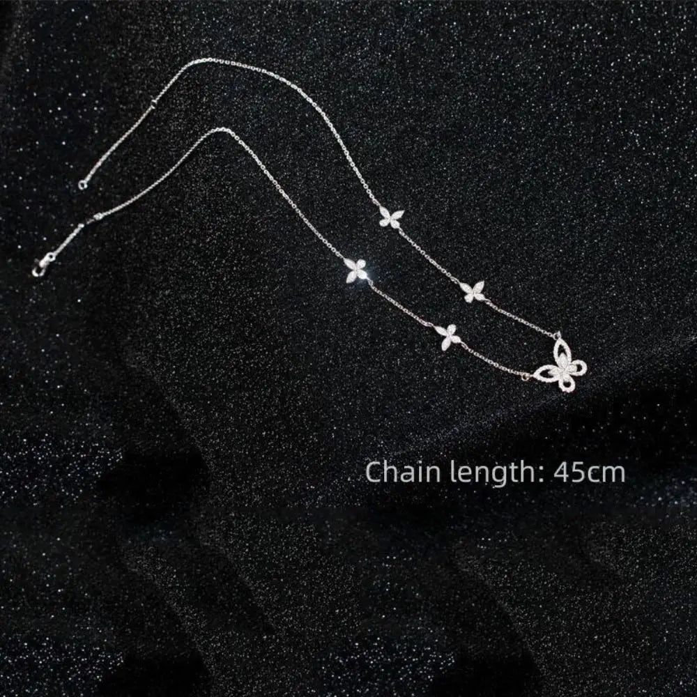 Silver Zirconia Butterfly Necklace Women Choker