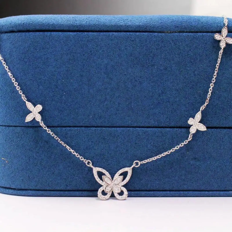 Silver Zirconia Butterfly Necklace Women Choker
