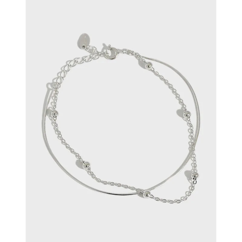 S925 Sterling Silver Double-layer Snake Bone Chain Bracelet