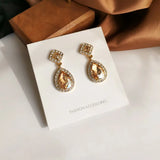 Champagne Water Drop Crystal Clip Earrings Retro Shinny Rhinestone Clip Earrings