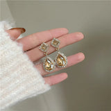 Champagne Water Drop Crystal Clip Earrings Retro Shinny Rhinestone Clip Earrings