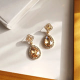 Champagne Water Drop Crystal Clip Earrings Retro Shinny Rhinestone Clip Earrings