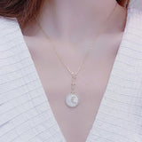 Moon Micro Inlaid CZ Necklace for Women Anniversary Jewelry Gift