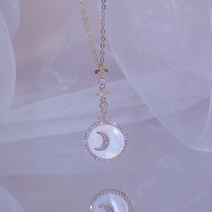 Moon Micro Inlaid CZ Necklace for Women Anniversary Jewelry Gift