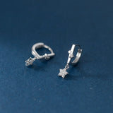 S925 Silver Crystal Star Clip Earrings Wedding Party Jewelry