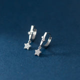 S925 Silver Crystal Star Clip Earrings Wedding Party Jewelry