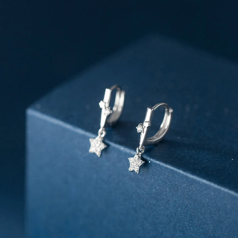 S925 Silver Crystal Star Clip Earrings Wedding Party Jewelry