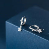 S925 Silver Crystal Star Clip Earrings Wedding Party Jewelry