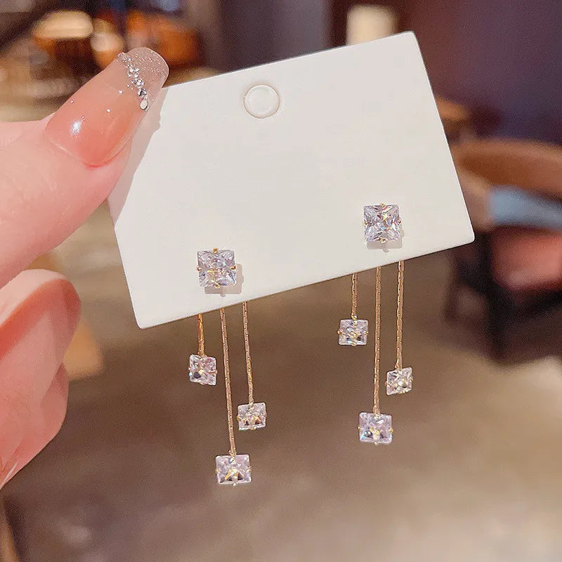Square Zircon Tassel Earrings For Women Jewelry Earings bijoux