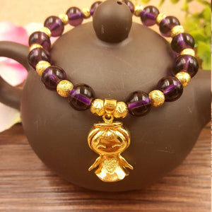 14K Bracelet Jewelry Amythest Bead Chain Lucky Angel Beads Bracelet