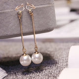 Simulated Pearl Tassel Clip-On Earrings for Women