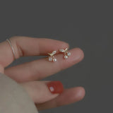 Cherry Zircon Pearl Stud Earrings 925 Sterling Silver Jewelry