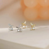 Cherry Zircon Pearl Stud Earrings 925 Sterling Silver Jewelry