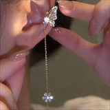Zircon Flower Butterfly Ear Cuff Tassel Clip Earrings