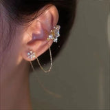 Zircon Flower Butterfly Ear Cuff Tassel Clip Earrings