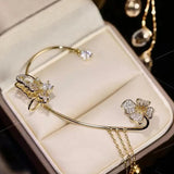 Zircon Flower Butterfly Ear Cuff Tassel Clip Earrings
