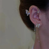 Zircon Butterfly Ear Cuff Tassel Earrings