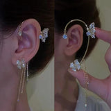 Zircon Butterfly Ear Cuff Tassel Earrings