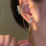 Zircon Flower Butterfly Ear Cuff Tassel Clip Earrings