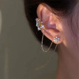 Zircon Flower Butterfly Ear Cuff Tassel Clip Earrings