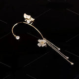 Zircon Flower Butterfly Ear Cuff Tassel Clip Earrings