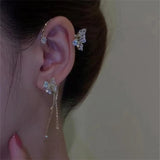 Zircon Butterfly Ear Cuff Tassel Earrings