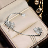 Zircon Flower Butterfly Ear Cuff Tassel Clip Earrings