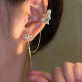 Zircon Flower Butterfly Ear Cuff Tassel Clip Earrings