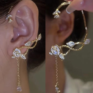 Zircon Leaf Flower Ear Cuff Clip Earrings Wedding Jewelry