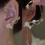 Zircon Leaf Ear Cuff Clip Earrings Wedding Jewelry