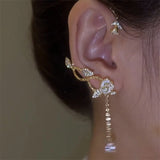 Zircon Leaf Ear Cuff Clip Earrings Wedding Jewelry