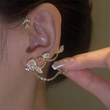 Zircon Leaf Ear Cuff Clip Earrings Wedding Jewelry