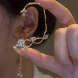 Zircon Leaf Flower Ear Cuff Clip Earrings Wedding Jewelry