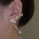 Zircon Leaf Flower Ear Cuff Clip Earrings Wedding Jewelry