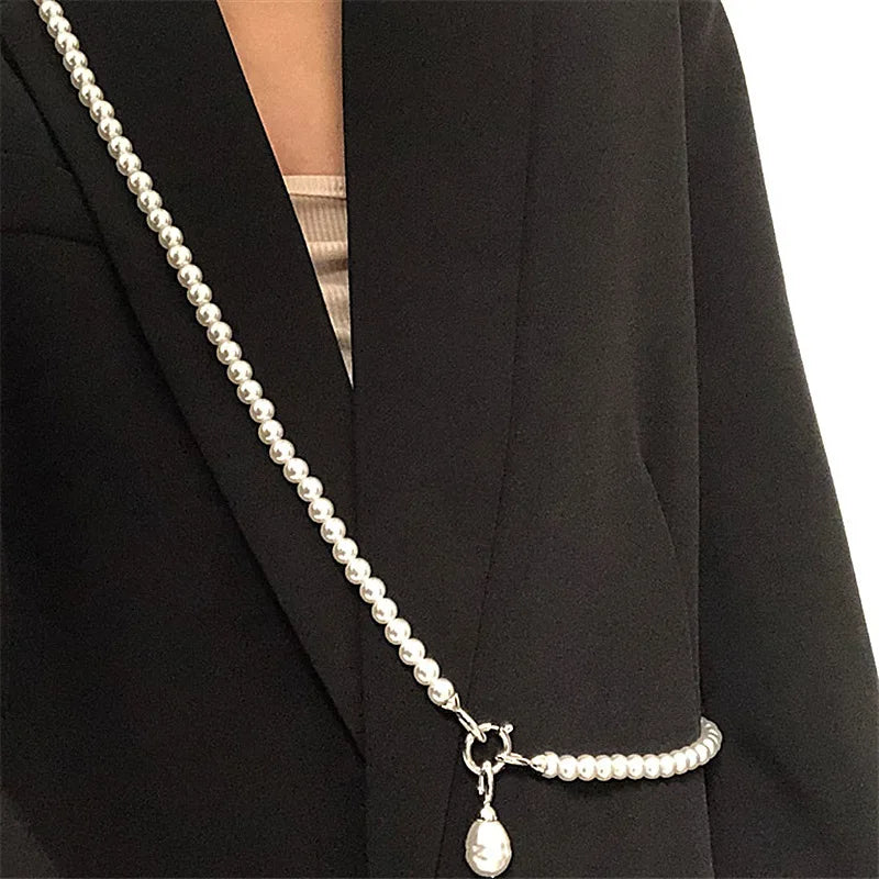 Statement Pearls Long Necklace For Women Personality Chains Big Pendant